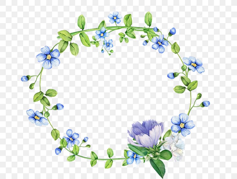 Blue Flowers Wreath Border, PNG, 700x620px, Blue, Area, Blue Flower, Crown, Designer Download Free
