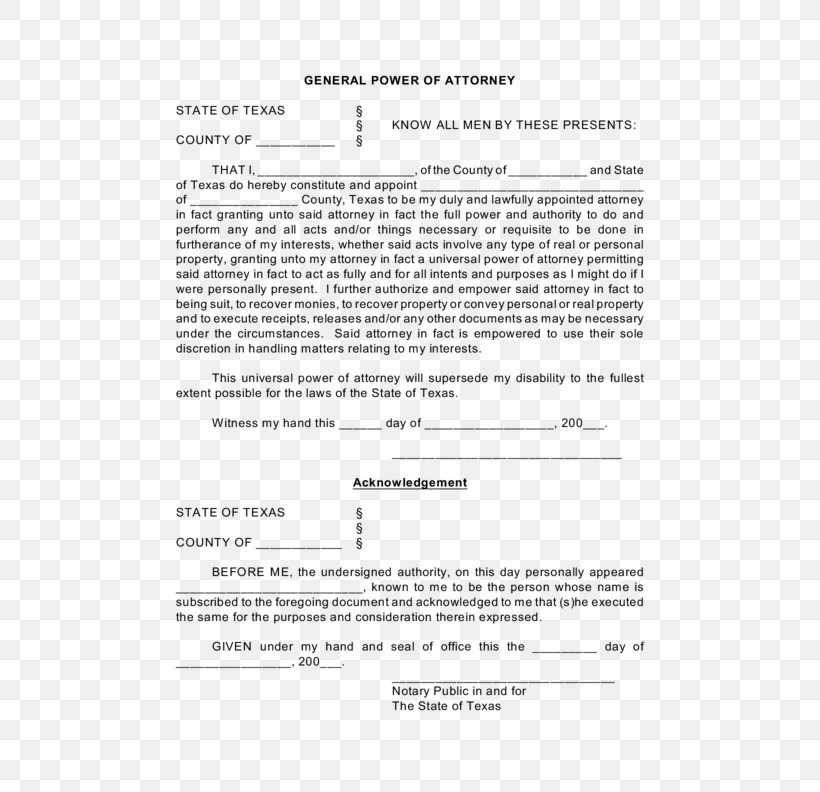 Texas Power Of Attorney Notary Public Form, PNG, 612x792px, Texas