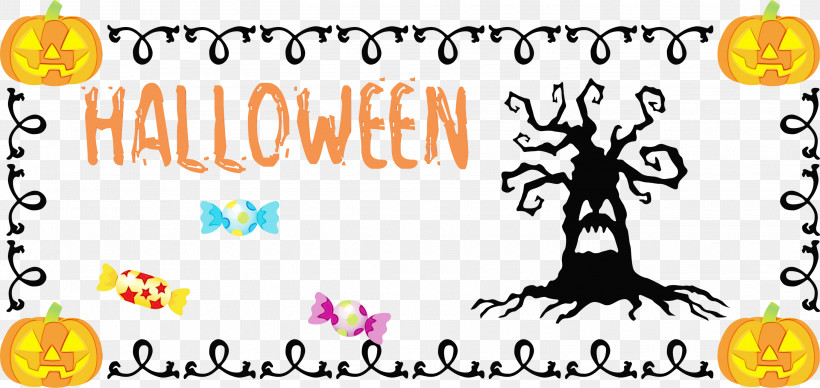 Flower Cartoon Flora Tree Yellow, PNG, 3000x1422px, Happy Halloween, Cartoon, Flora, Flower, Halloween Download Free