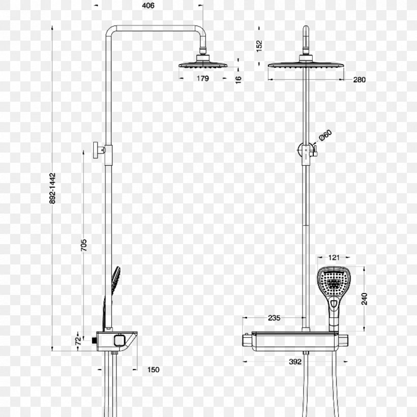 Drawing Plumbing Fixtures Thermostatic Mixing Valve Shower, PNG, 1200x1200px, Drawing, Area, Black And White, Diagram, Hardware Accessory Download Free