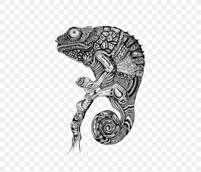 Chameleons Lizard Drawing Tattoo, PNG, 500x703px, Chameleons, Art, Arts, Black And White, Cartoon Download Free