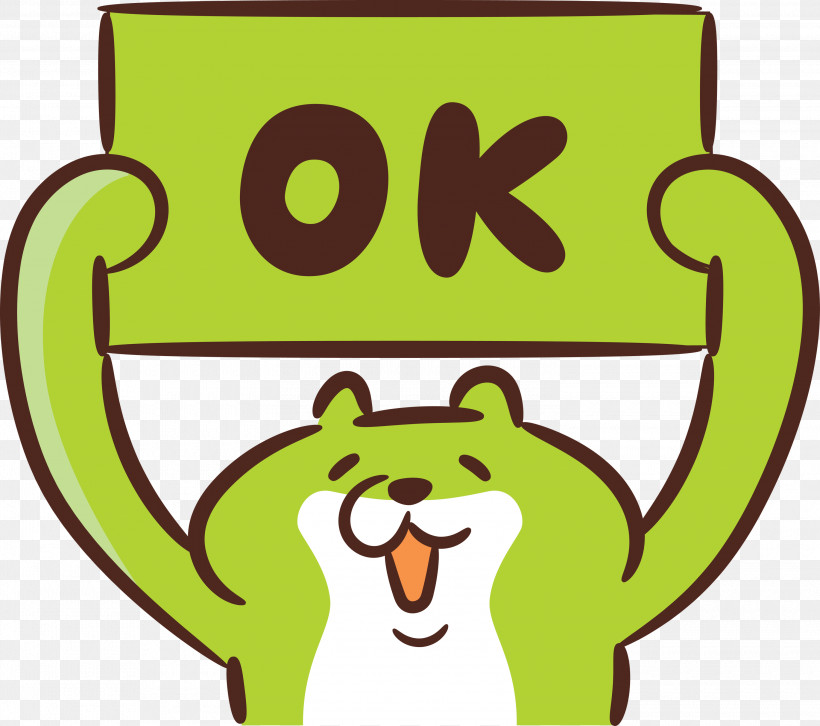 OK, PNG, 3000x2657px, Ok, Behavior, Cartoon, Green, Happiness Download Free