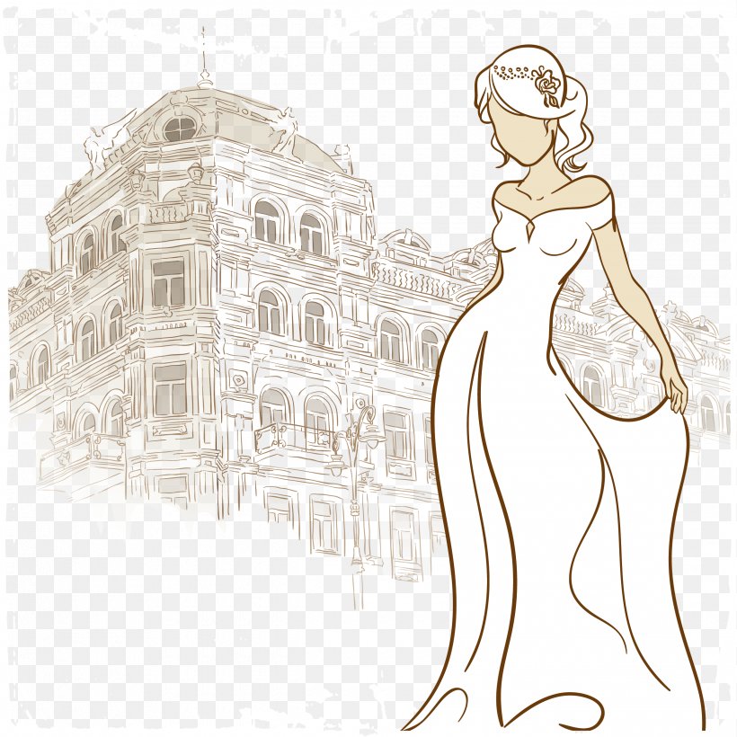 Wedding Dress Bride Illustration, PNG, 2480x2480px, Watercolor, Cartoon, Flower, Frame, Heart Download Free