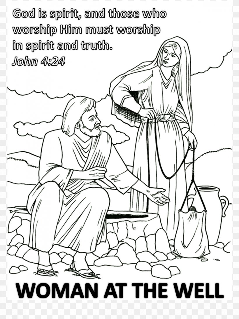 Samaritan Woman At The Well Sychar Coloring Book Drawing Samaritans, PNG, 1198x1600px, Watercolor, Cartoon, Flower, Frame, Heart Download Free