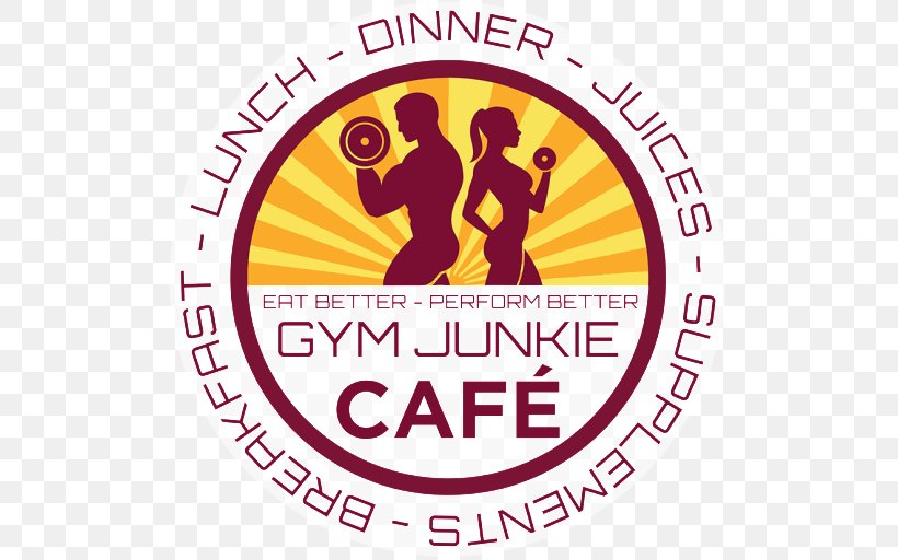 Cafe Gym Junkie Fitness Centre Personal Trainer Physical Fitness, PNG, 512x512px, Cafe, Area, Brand, Fitness Centre, Label Download Free