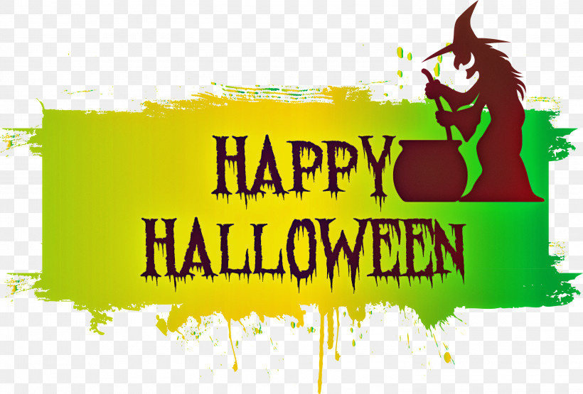 Happy Halloween, PNG, 3000x2031px, Happy Halloween, Banner, Green, Logo, M Download Free