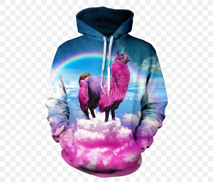 Hoodie T-shirt Llama Bluza Sweater, PNG, 700x700px, Hoodie, All Over Print, Bluza, Clothing, Fashion Download Free
