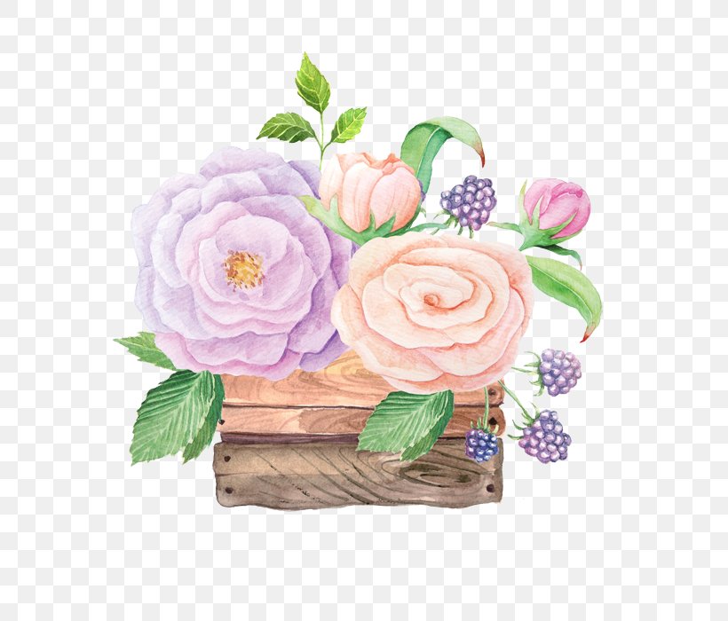 Garden Roses Watercolor Painting Wooden Box Crate Illustration, PNG, 700x700px, Garden Roses, Art, Artificial Flower, Box, Crate Download Free