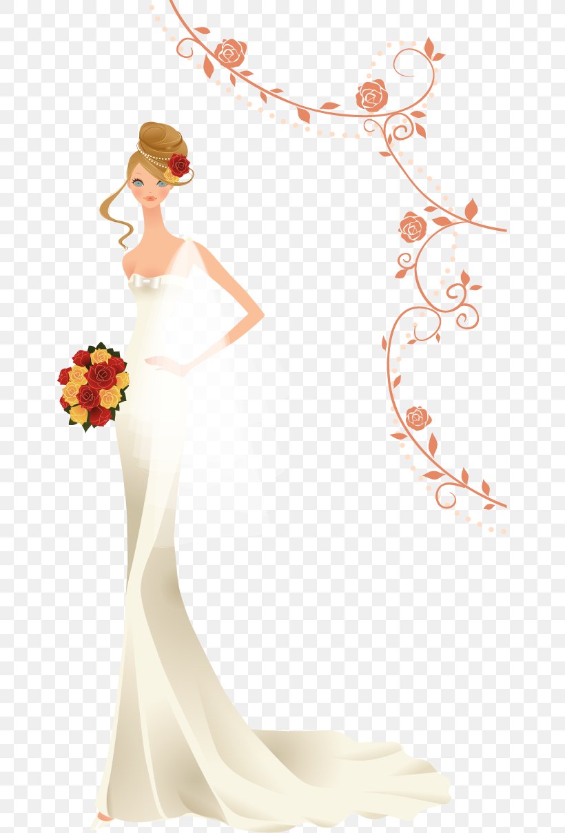 Bride Contemporary Western Wedding Dress Clip Art, PNG, 653x1209px, Watercolor, Cartoon, Flower, Frame, Heart Download Free