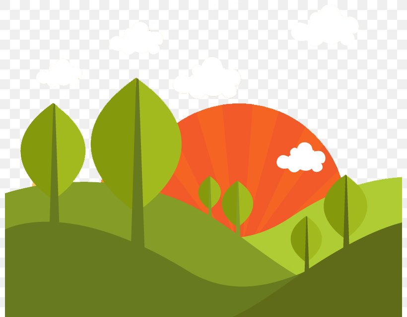 Sunrise Mountain Scenery Between Cartoon Vector Material, PNG, 800x640px, Sunrise, Cartoon, Grass, Green, Illustration Download Free