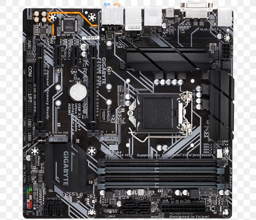 Mainboard Gigabyte Z370M D3H PC Base Intel 1151v2 Form Factor M LGA 1151 Motherboard MicroATX, PNG, 1000x860px, Intel, Atx, Central Processing Unit, Coffee Lake, Computer Accessory Download Free