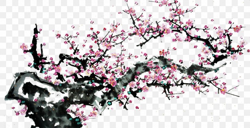 Ink Wash Painting Download, PNG, 1481x759px, Ink, Blossom, Branch, Cherry Blossom, Flower Download Free