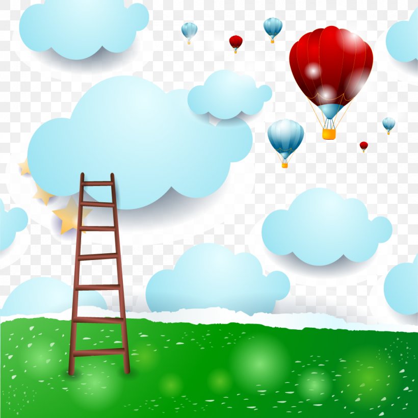 Hot Air Balloon Sky Cartoon, PNG, 1000x1000px, Hot Air Balloon, Balloon, Blue, Cartoon, Cloud Download Free