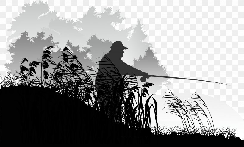 Silhouette Fisherman Illustration, PNG, 4795x2892px, Silhouette, Angling, Black And White, Cartoon, Fisherman Download Free