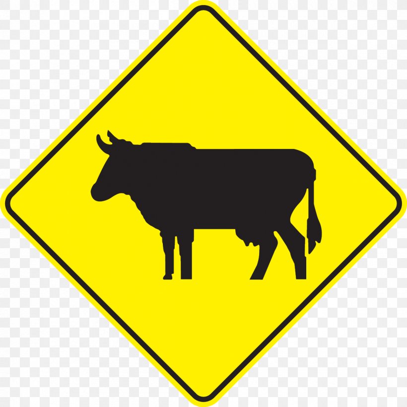 Traffic Sign Road Clip Art Warning Sign, PNG, 1200x1200px, Traffic Sign, Bovine, Bull, Cowgoat Family, Rectangle Download Free
