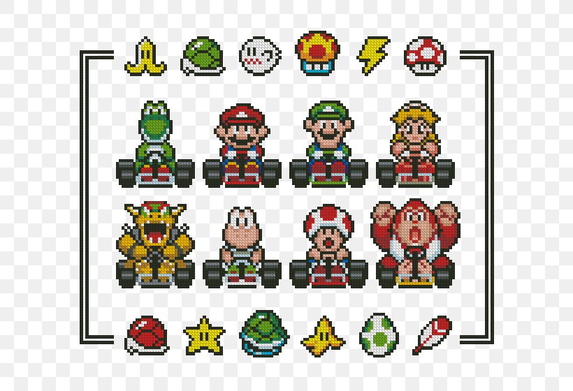 Super Mario Kart Mario Bros. Mario Kart Wii Luigi, PNG, 680x560px, Super Mario Kart, Area, Art, Crossstitch, Embroidery Download Free