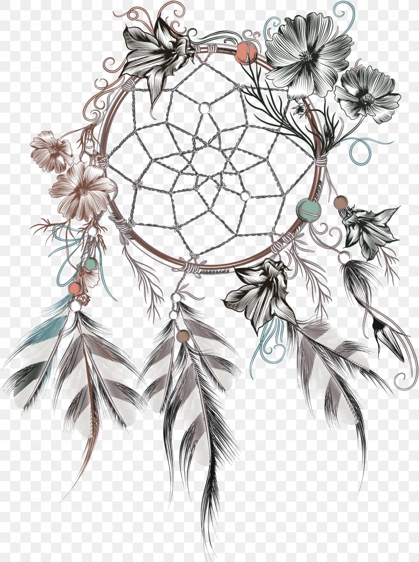 Dreamcatcher Feather Flower Illustration, PNG, 1600x2144px, Dreamcatcher, Black And White, Bohochic, Branch, Drawing Download Free