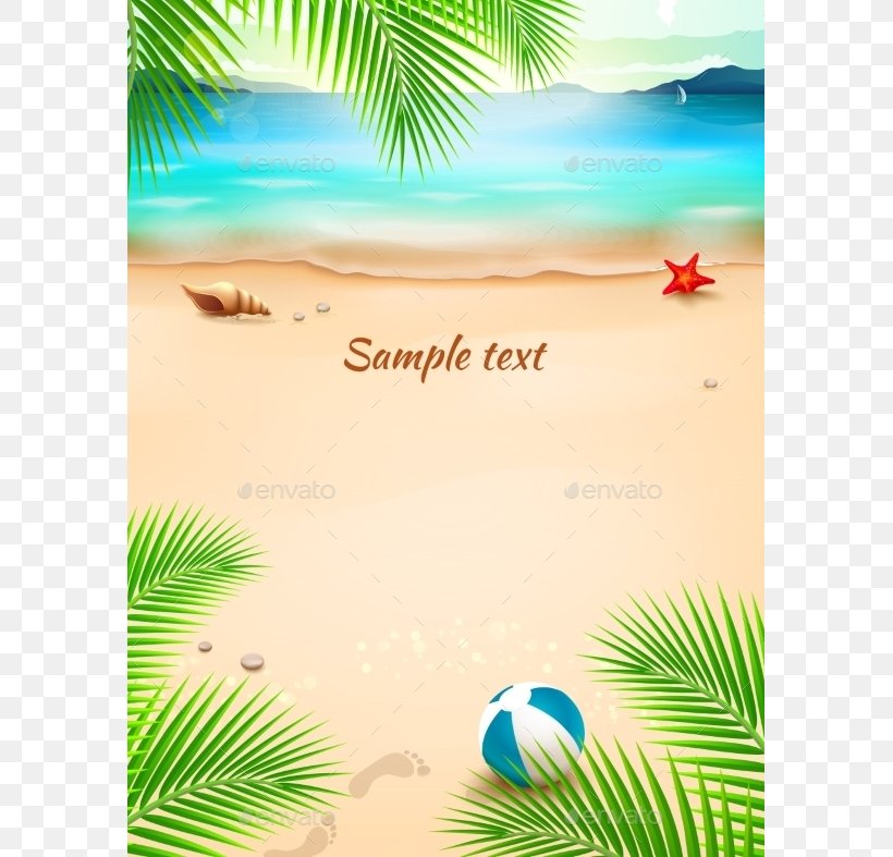 Beach Summer Illustration, PNG, 585x787px, Beach, Arecales, Branch, Caribbean, Grass Download Free