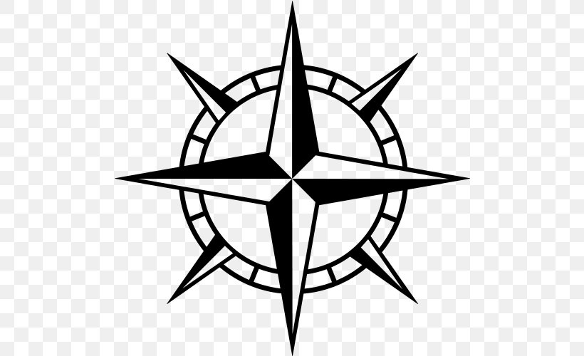 Compass Rose Clip Art, PNG, 500x500px, Compass Rose, Artwork, Black And White, Compas, Compass Download Free