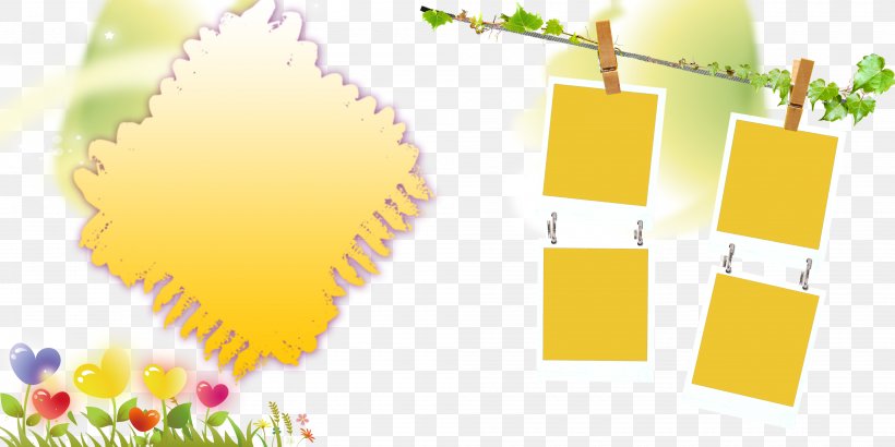 Yellow Picture Frame, PNG, 4000x2000px, Yellow, Brand, Cartoon, Designer, Floral Design Download Free