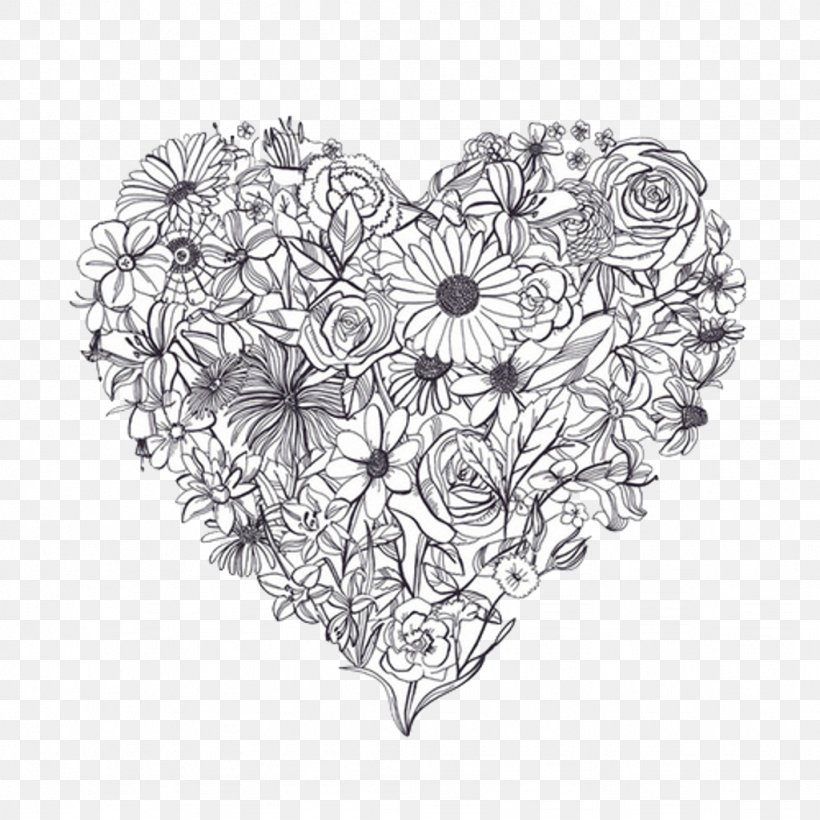 Transparency Clip Art Flower Black And White, PNG, 1024x1024px, Watercolor, Cartoon, Flower, Frame, Heart Download Free