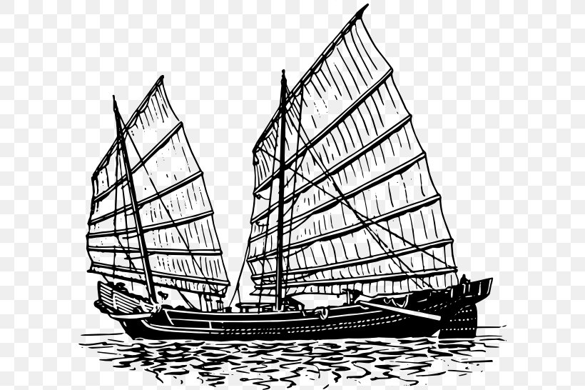 Junk Sailing Ship Clip Art, PNG, 600x546px, Junk, Baltimore Clipper, Barque, Barquentine, Black And White Download Free
