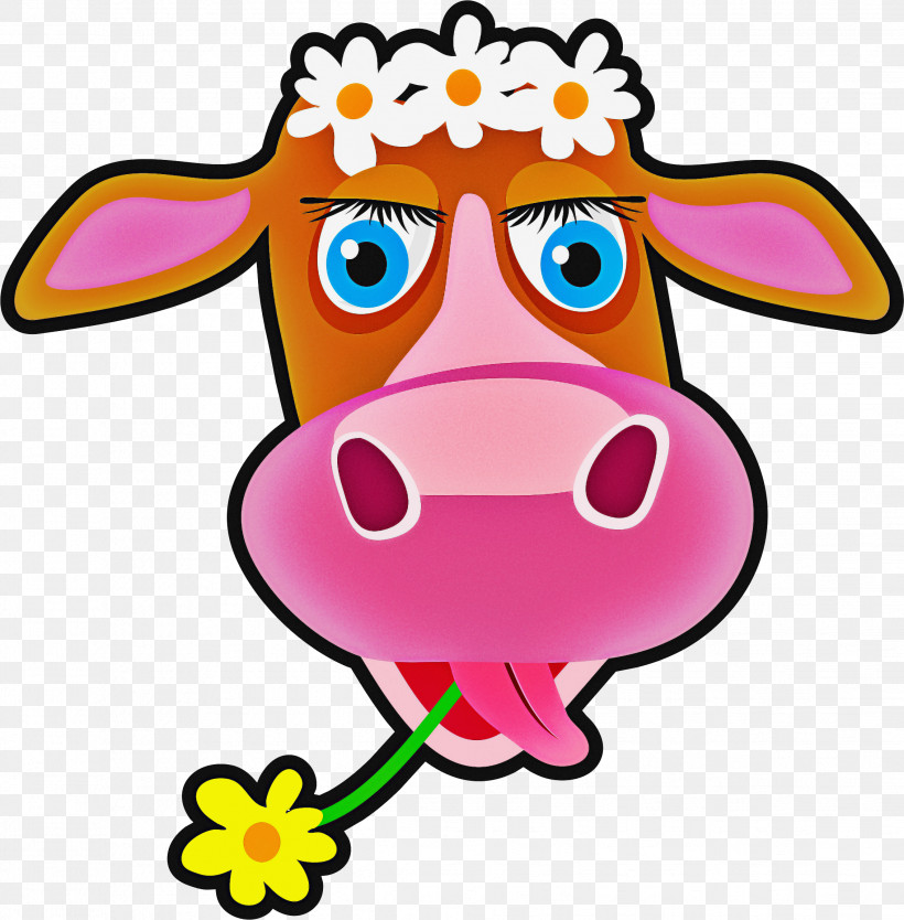Cartoon Pink Nose Snout Smile, PNG, 2267x2307px, Cartoon, Bovine, Nose, Pink, Pleased Download Free
