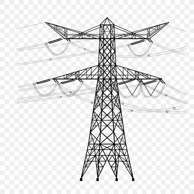 Electricity Utility Pole Overhead Power Line High Voltage Electrical Cable, PNG, 1501x1501px, Electricity, Black And White, Cross, Drawing, Electric Power Download Free