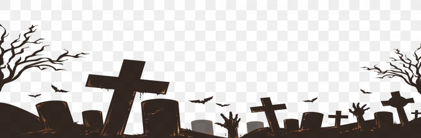 Halloween Cemetery, PNG, 3051x1008px, Halloween, Black, Black And White, Brand, Cemetery Download Free