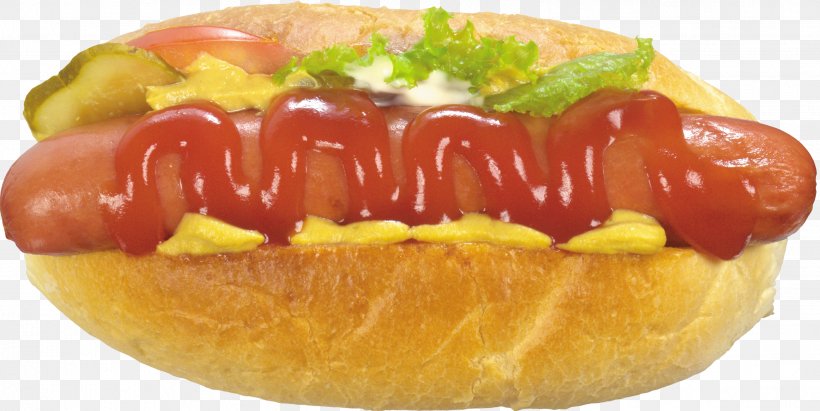 Chicago-style Hot Dog Fast Food Breakfast Sandwich Hamburger, PNG, 2644x1328px, Hot Dog, American Food, Breakfast Sandwich, Bun, Chicago Style Hot Dog Download Free