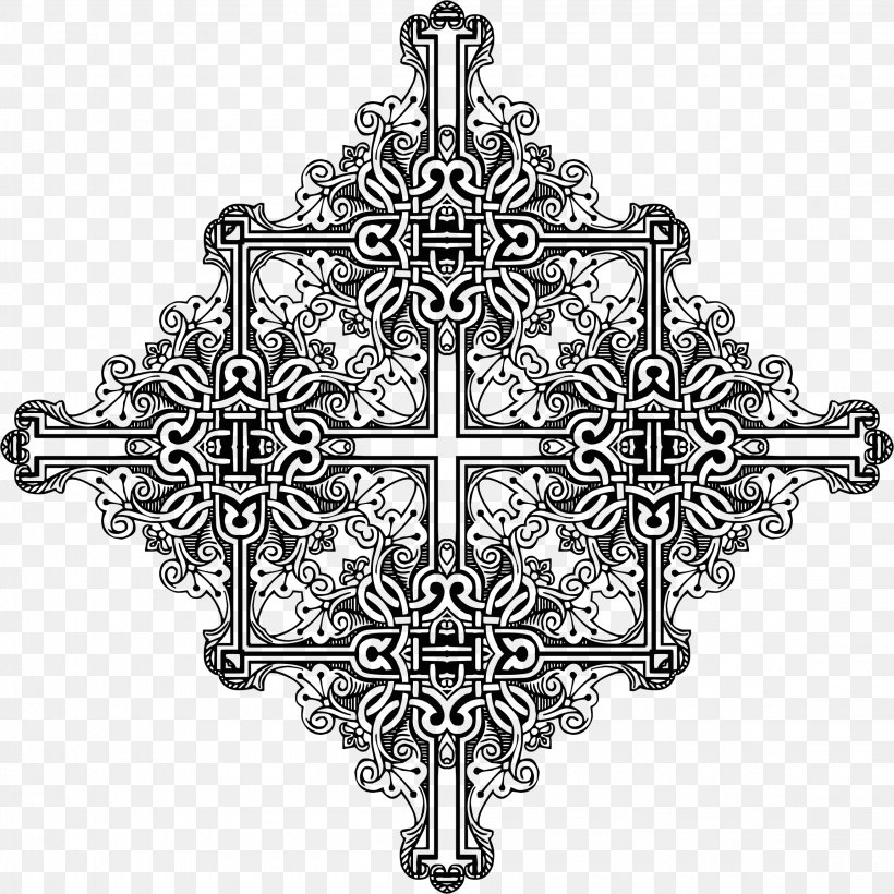Monochrome Clip Art, PNG, 2300x2300px, Monochrome, Black And White, Cross, Drawing, Floral Design Download Free