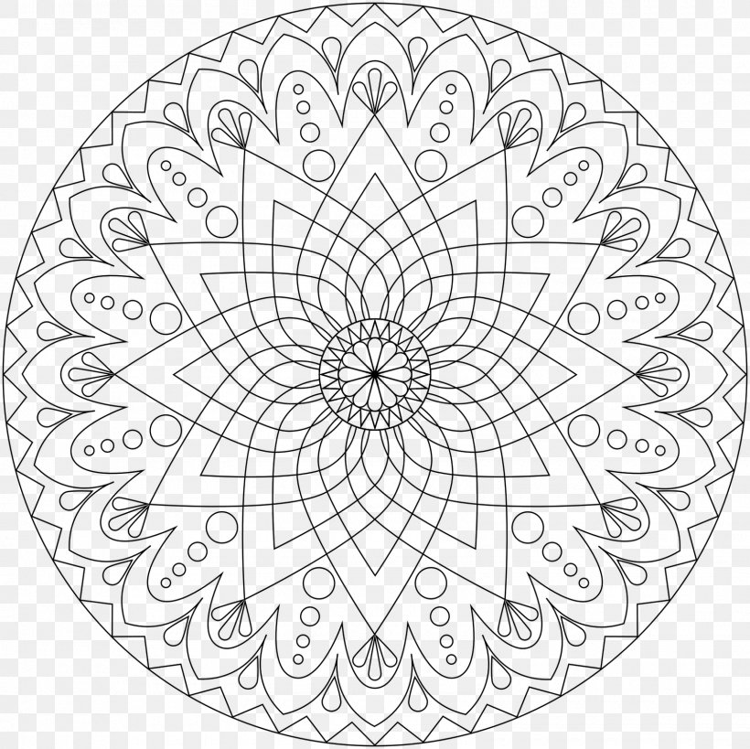 Mandala Coloring Book Meditation Sacred Geometry Adult, PNG, 1600x1600px, Mandala, Adult, Area, Black And White, Book Download Free