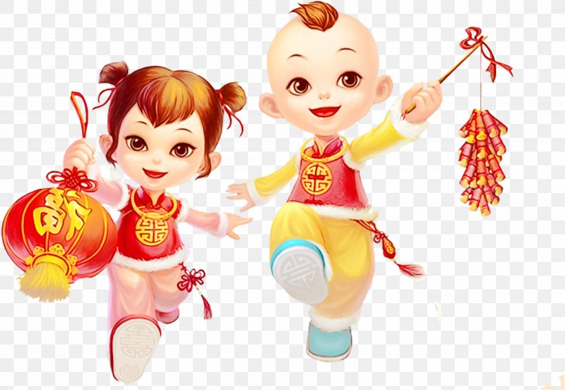 Chinese New Year Doll, PNG, 3205x2213px, Watercolor, Cartoon, Character, Child, Chinese New Year Download Free