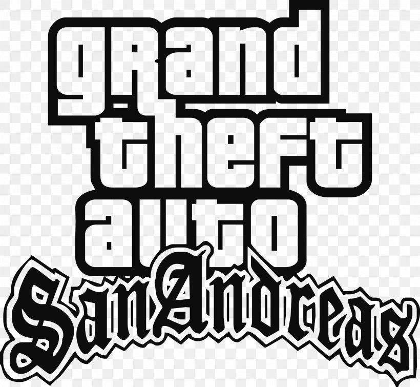 Grand Theft Auto: San Andreas Grand Theft Auto: Vice City Grand Theft Auto V San Andreas Multiplayer Grand Theft Auto III, PNG, 2126x1960px, Grand Theft Auto San Andreas, Area, Black, Black And White, Brand Download Free
