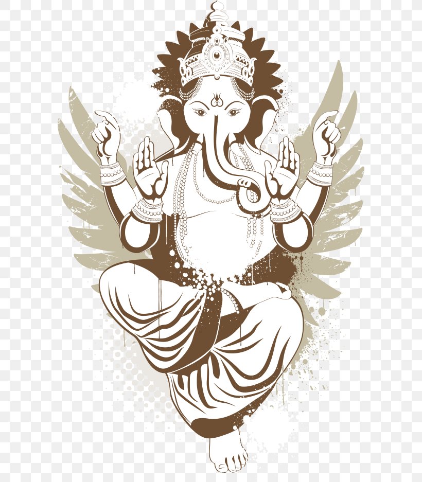 Shiva Ganesha Tattoo Deity Hinduism, PNG, 596x937px, Ganesha, Art, Bird, Black And White, Costume Design Download Free