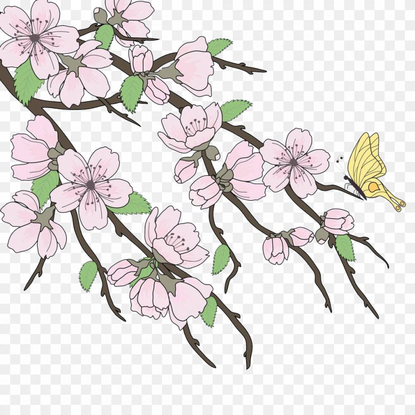 Cherry Blossom Branch Stock Illustration, PNG, 1000x1000px, Cherry Blossom, Art, Blossom, Branch, Cherry Download Free