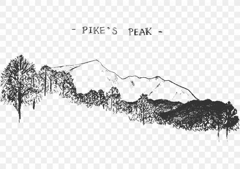 Pikes Peak Drawing Clip Art, PNG, 2400x1697px, Pikes Peak, Black And White, Branch, Drawing, Evergreen Download Free