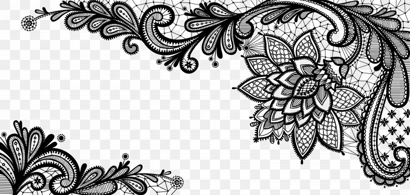 Lace Royalty-free Clip Art, PNG, 6244x2978px, Lace, Art, Black And White, Butterfly, Drawing Download Free
