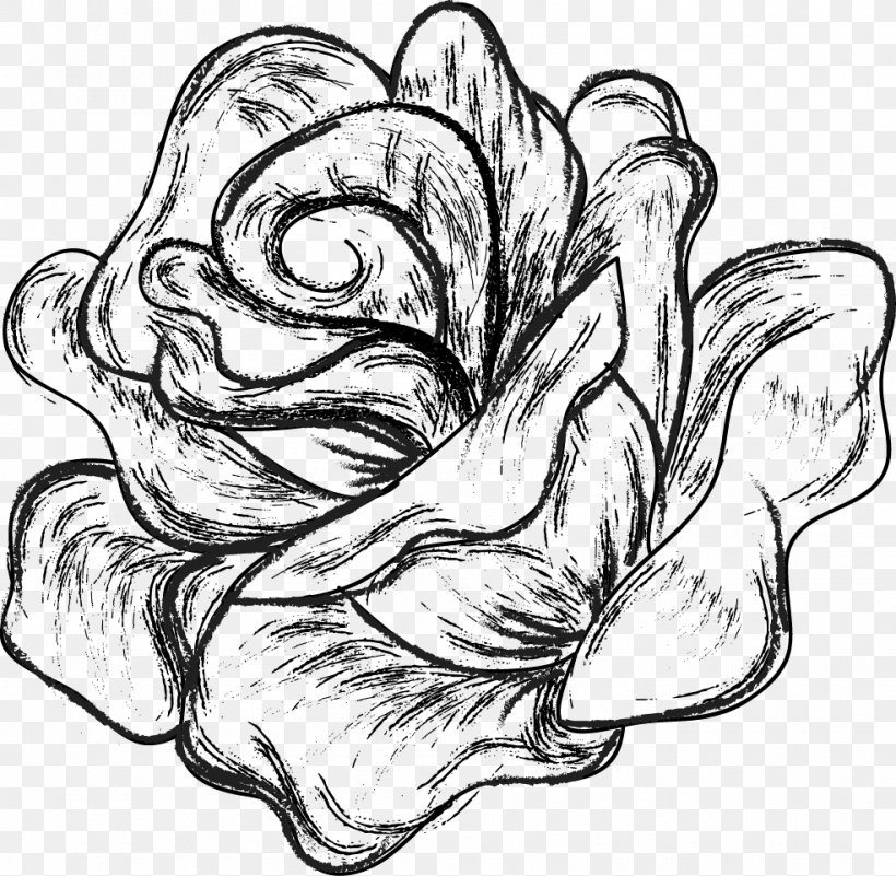 Drawing Black And White Sketch, PNG, 985x963px, Watercolor, Cartoon, Flower, Frame, Heart Download Free
