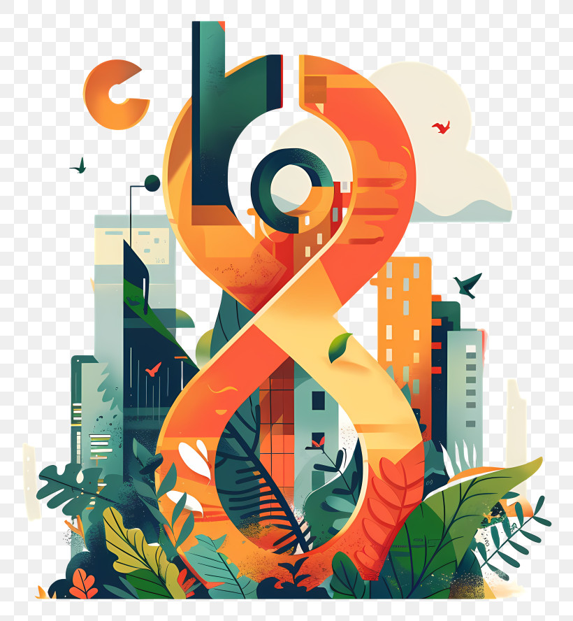 Number 8 - Number 8 With Urban And Nature Elements PNG