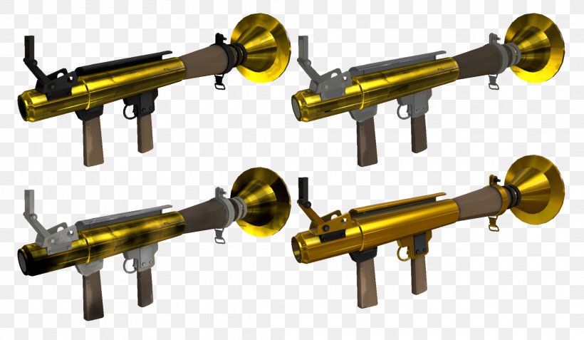 Team Fortress 2 Ranged Weapon Rocket Launcher, PNG, 2124x1236px, Team Fortress 2, Air Gun, Brass, Firearm, Gold Download Free