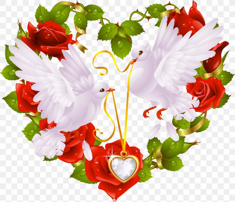 Columbidae Bird Heart Clip Art, PNG, 4274x3676px, Columbidae, Bird, Chicken, Cut Flowers, Floral Design Download Free