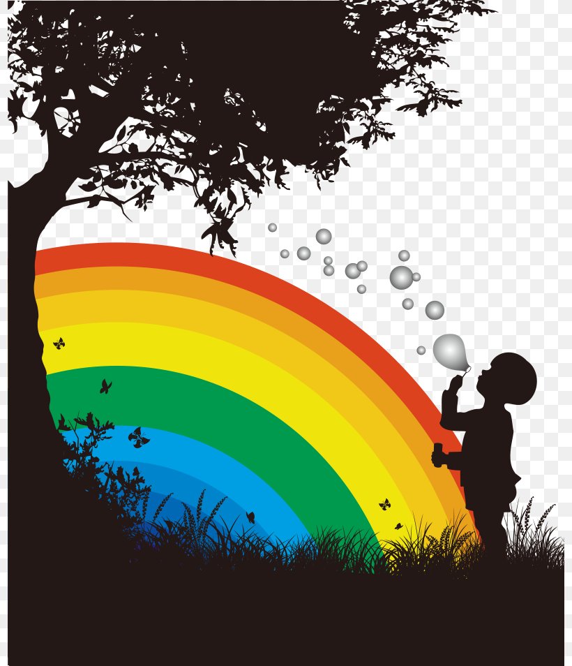 Silhouette Soap Bubble Rainbow Child, PNG, 798x954px, Silhouette, Art, Bubble, Child, Color Download Free
