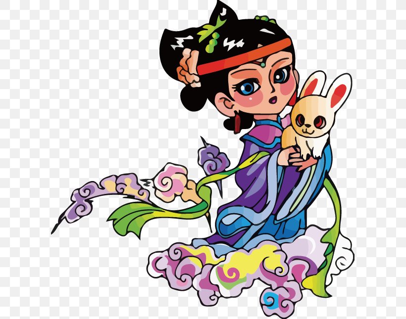 Chang'e Moon Rabbit Mid-Autumn Festival Cartoon, PNG, 613x645px, Watercolor, Cartoon, Flower, Frame, Heart Download Free
