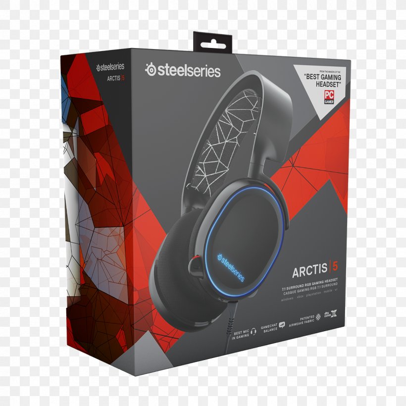 SteelSeries Arctis 5 Headphones 7.1 Surround Sound SteelSeries Arctis 7 SteelSeries Arctis 3, PNG, 1200x1200px, 71 Surround Sound, Steelseries Arctis 5, Audio, Audio Equipment, Brand Download Free