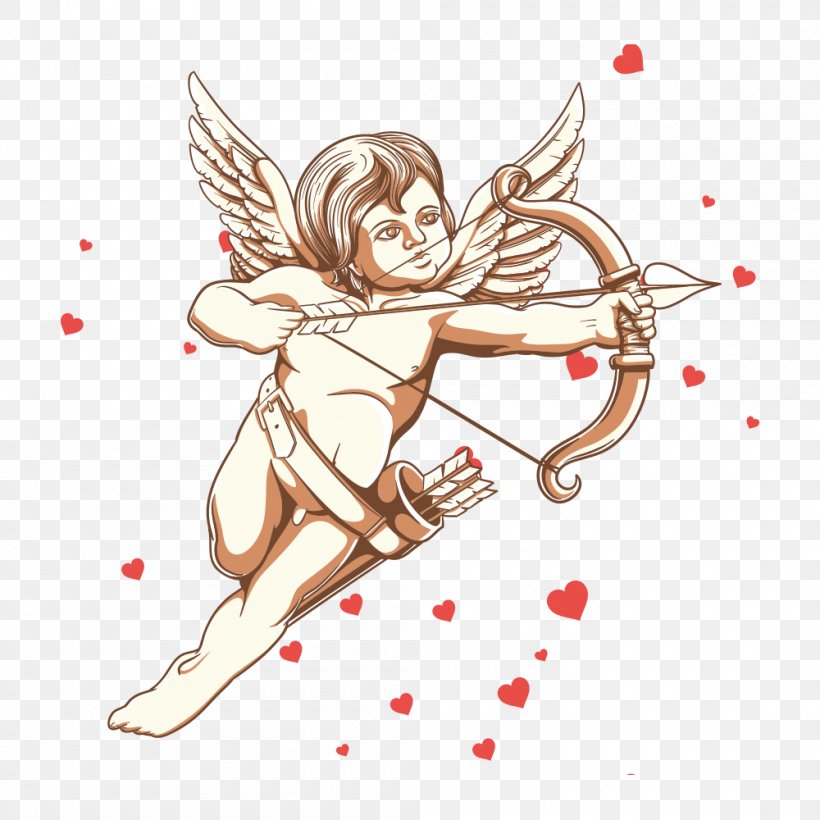 Cupid Cherub Illustration, PNG, 1000x1000px, Watercolor, Cartoon, Flower, Frame, Heart Download Free