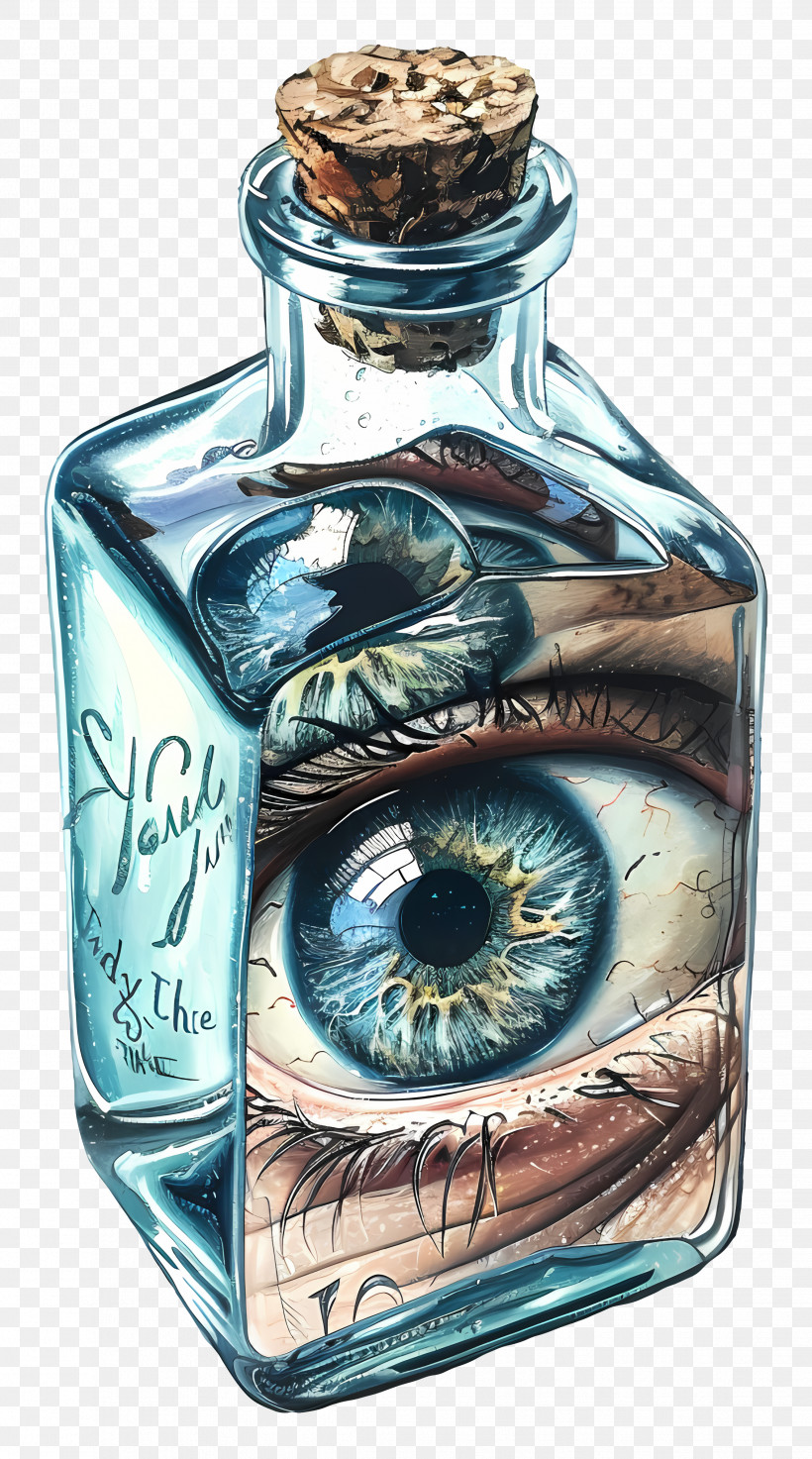Eyes In Glass Bottle - Surreal Art Of Eye In A Glass Bottle PNG