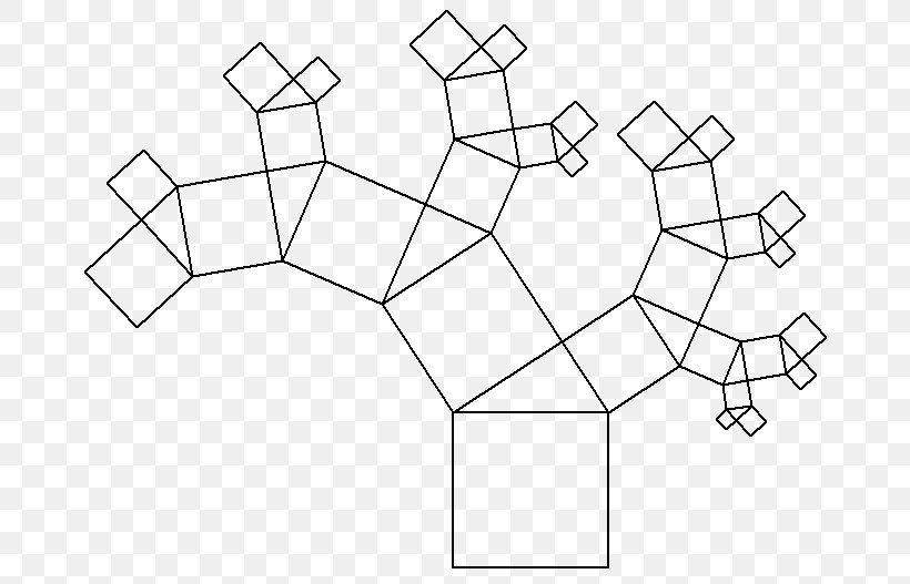 Pythagoras Tree Pythagorean Theorem Right Triangle Fractal, PNG, 694x527px, Pythagoras Tree, Area, Black And White, Diagram, Drawing Download Free