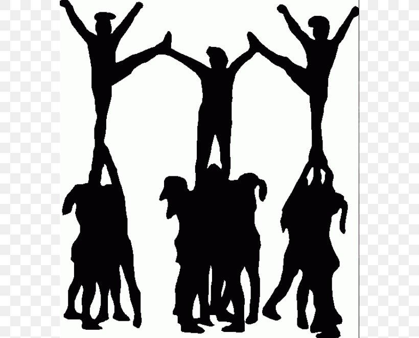 Cheerleading Stunt Silhouette Clip Art, PNG, 586x663px, Cheerleading, Black And White, Cheering, Dance Squad, Gymnastics Download Free