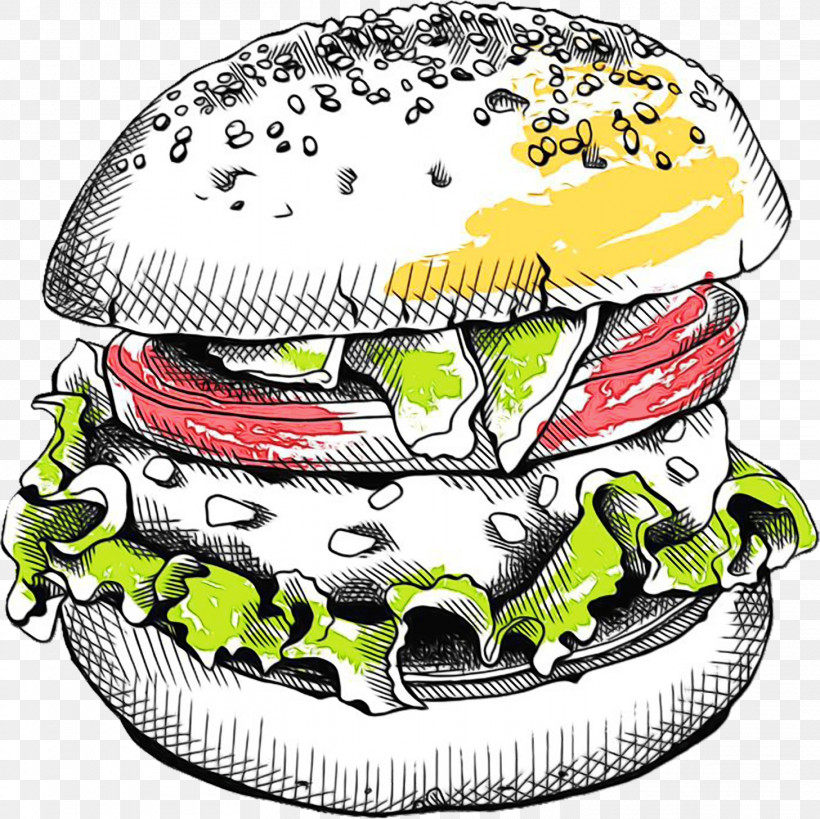 Hamburger, PNG, 1457x1456px, Watercolor, Cheeseburger, Fast Food, Finger Food, Hamburger Download Free
